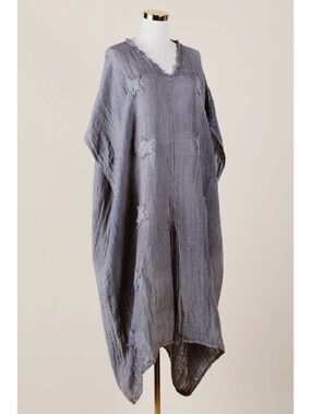 One Size Namsar 100% Linen Boho Distressed Lived-In Kaftan Maxi Dress EUC